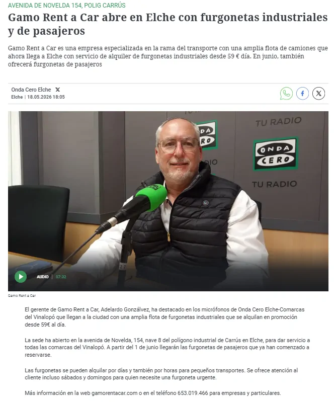 Entrevista a GAMO Rent a Car en Onda Cero Elche