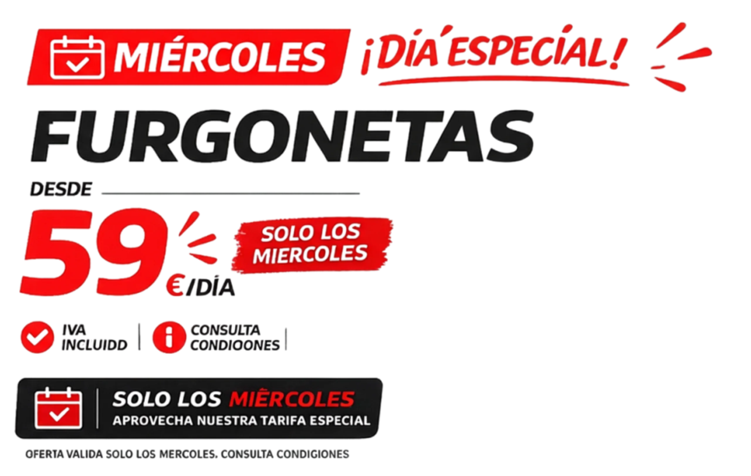 Oferta de los miércoles: furgonetas de alquiler desde 59 € al día en Elche